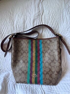 Coach Val Duffle In Signature Canvas With Stripe Handbag